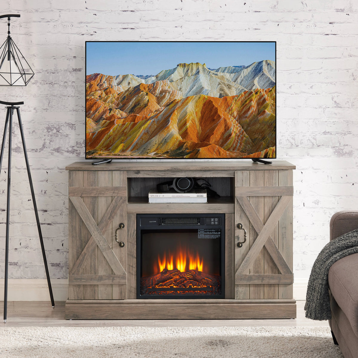 TV Stand with Fireplace, 58" Electric Fireplace Heater TV Stand for 65" TVs, Wood Fake Fireplace Heater, Dark Walnut Electric Fireplace Entertainment Center