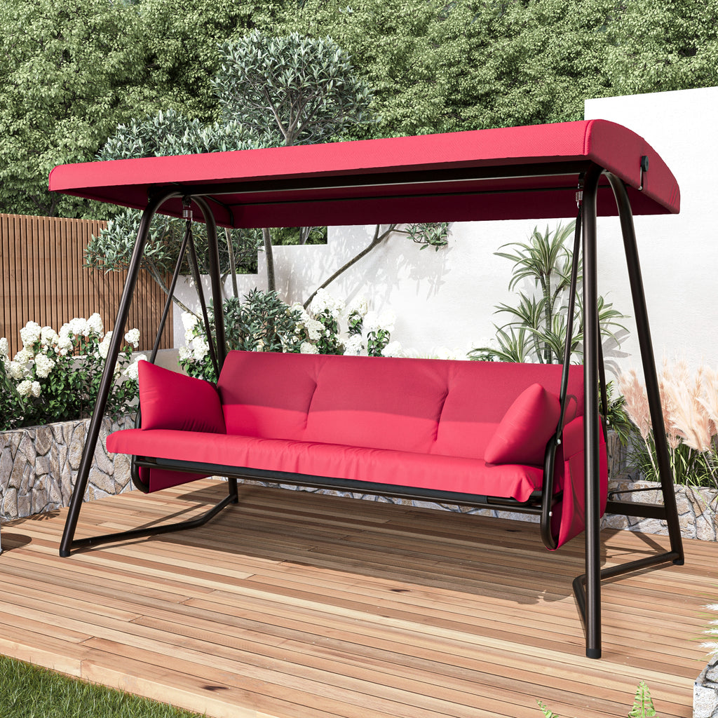 CHINNLUU Oversized 4 Person Porch Swing with Stand 800 LBS Capacity Adjustable Canopy Backrest Includes Cushions Pillows Patio 2 in 1 Swing Bed for Backyard Garden Poolside, Champagne