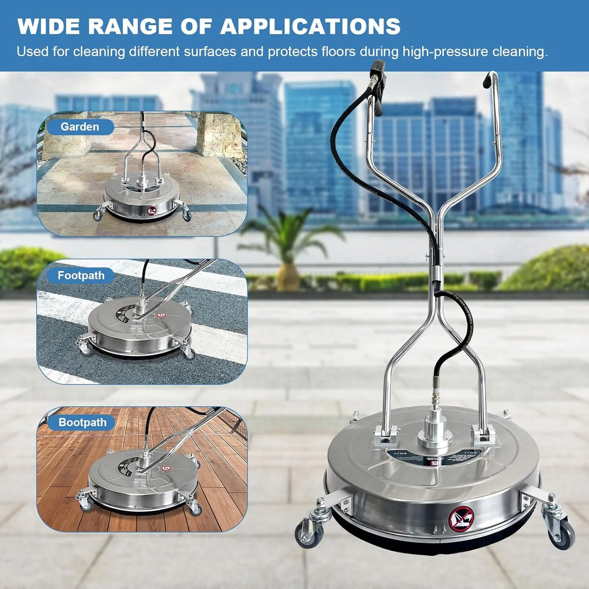 Garvee 24" Pressure Washer Surface Cleaner with Dual Handles Stainless Steel, 4-Wheel Design for Driveways, Sidewalks, Curbs, Decks, & Patios 4900 PSI, High-Efficiency Cleaning Accessory