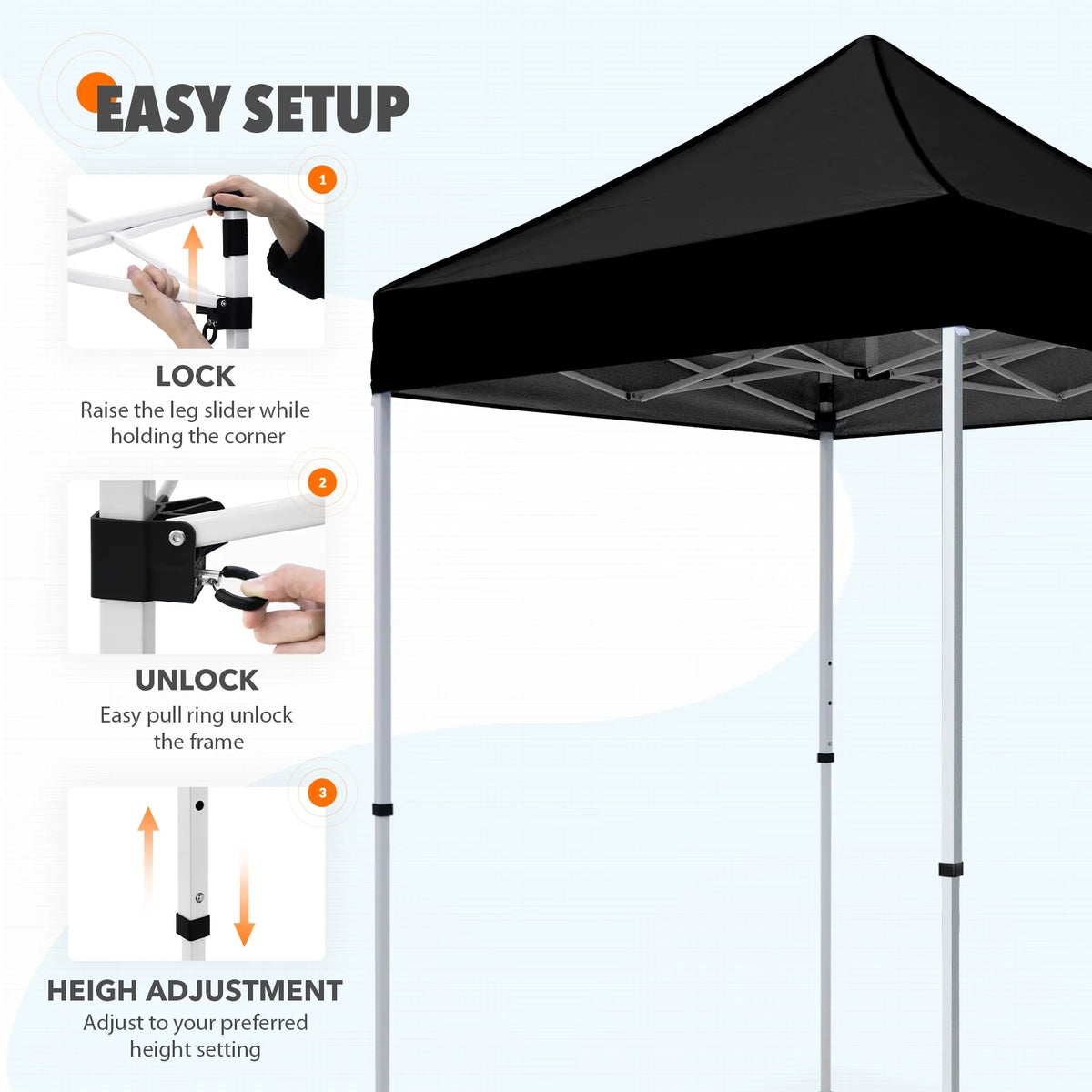 EAGLE PEAK 5x5 Pop Up Canopy Tent Instant Outdoor Canopy Easy Set-up Straight Leg Folding Shelter（Blue）