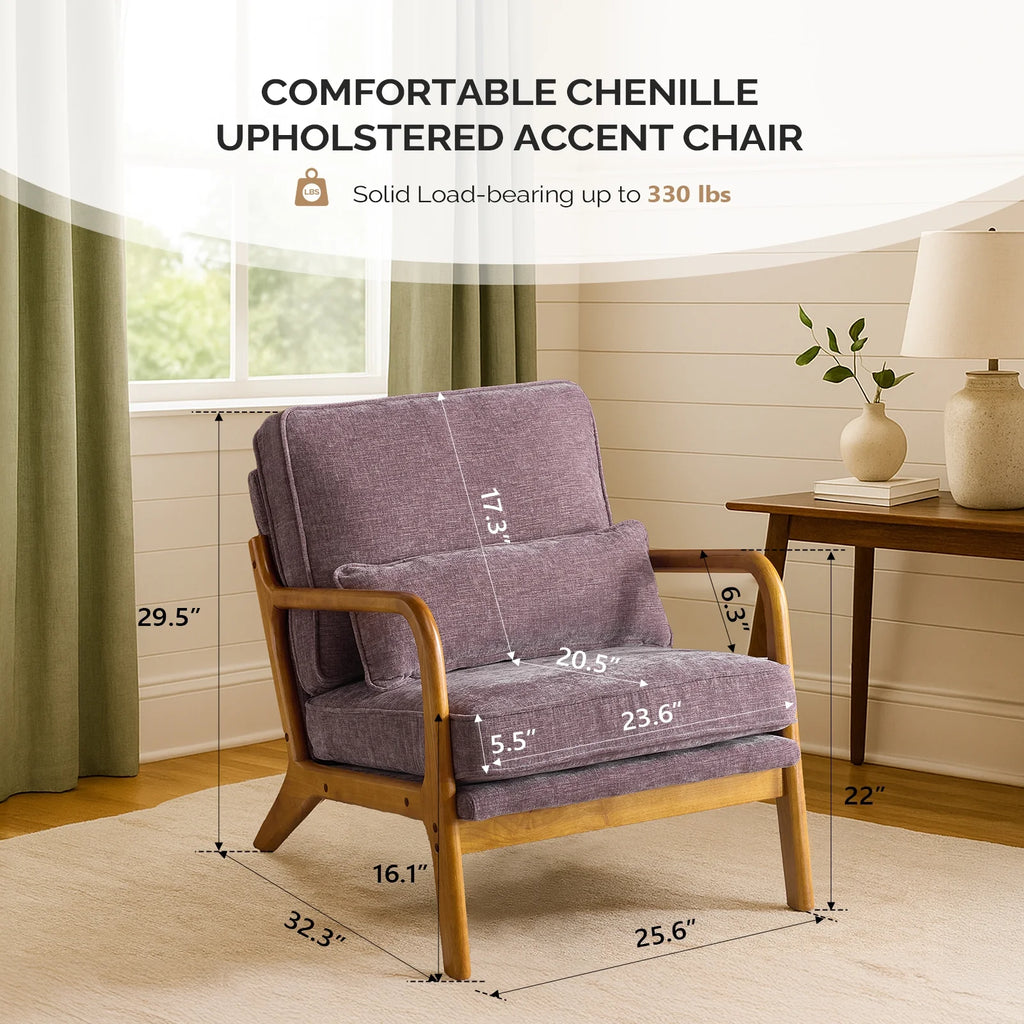 Ktaxon Accent Chair Corduroy Upholstered Armchair, Reading Club Chair with Pillow and Solid Wood Frame for Living Room Bedroom Furniture Off White