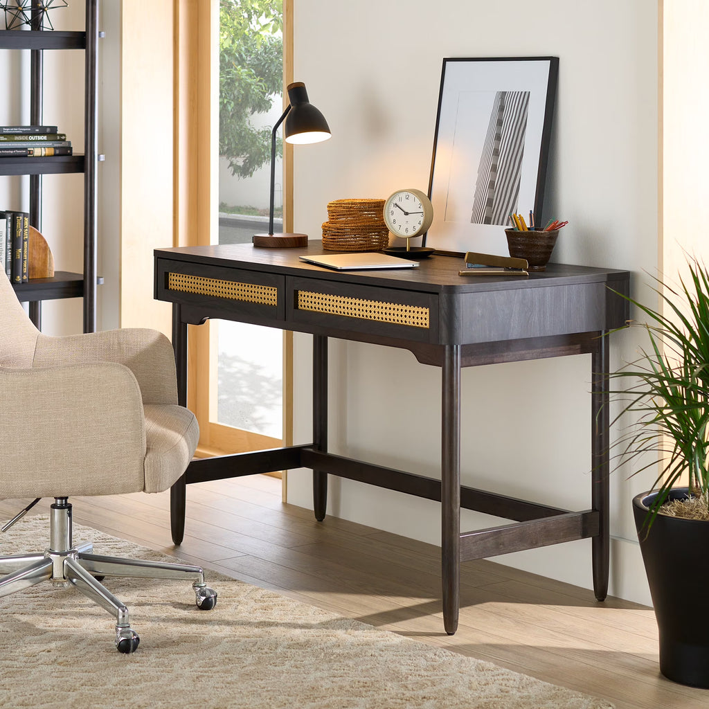 Better Homes & Gardens Springwood Caning Desk, Light Honey Finish