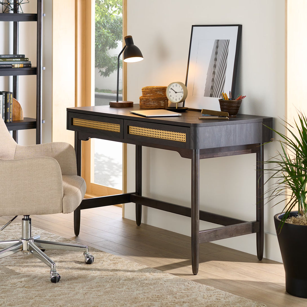 Better Homes & Gardens Springwood Caning Desk, Light Honey Finish