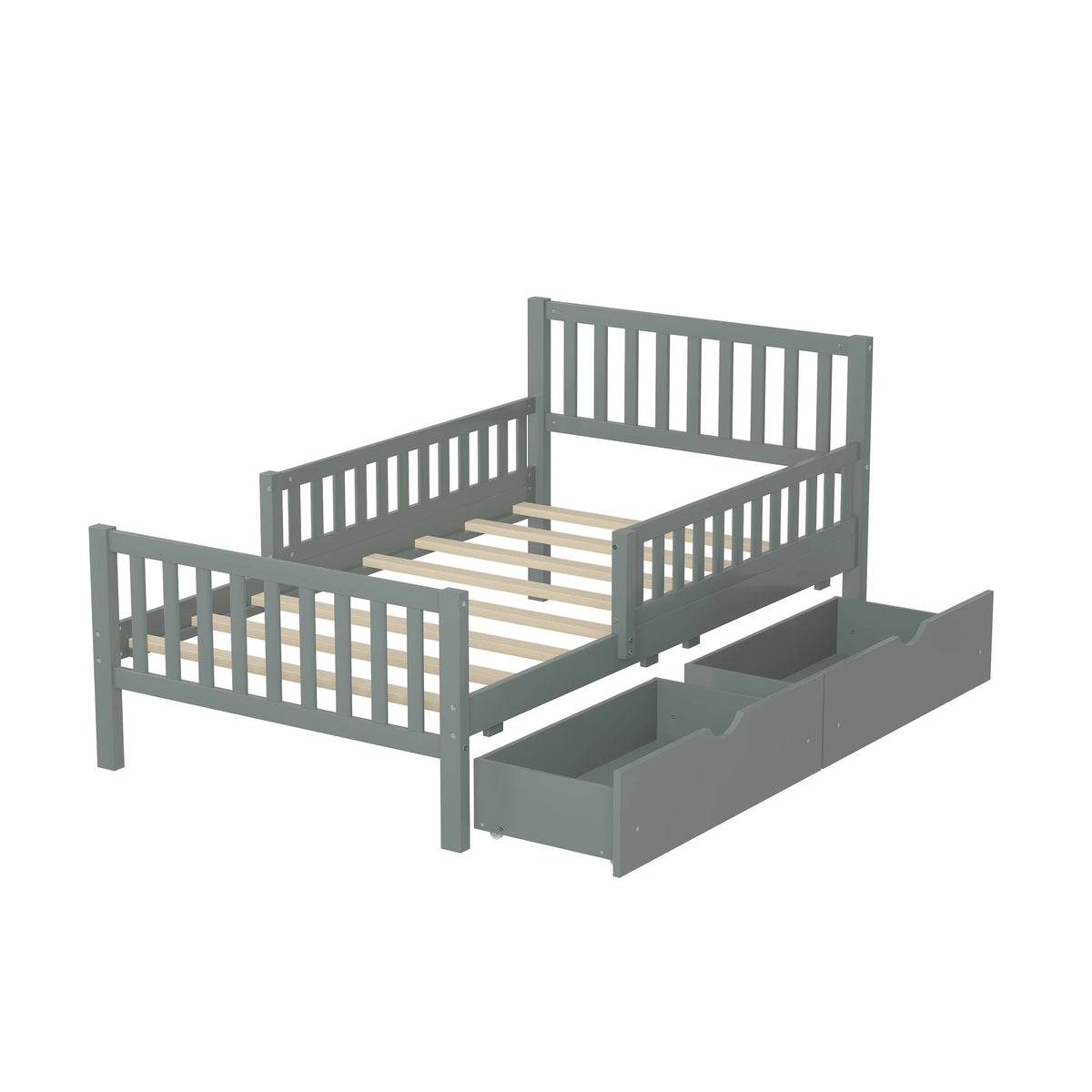 Bellemave Twin Bed with Storage Drawers and Fence Rails, Wood Platform Beds Frame with Headboard, Twin Size Storage Bed for Kids Boys Girls Teens White)