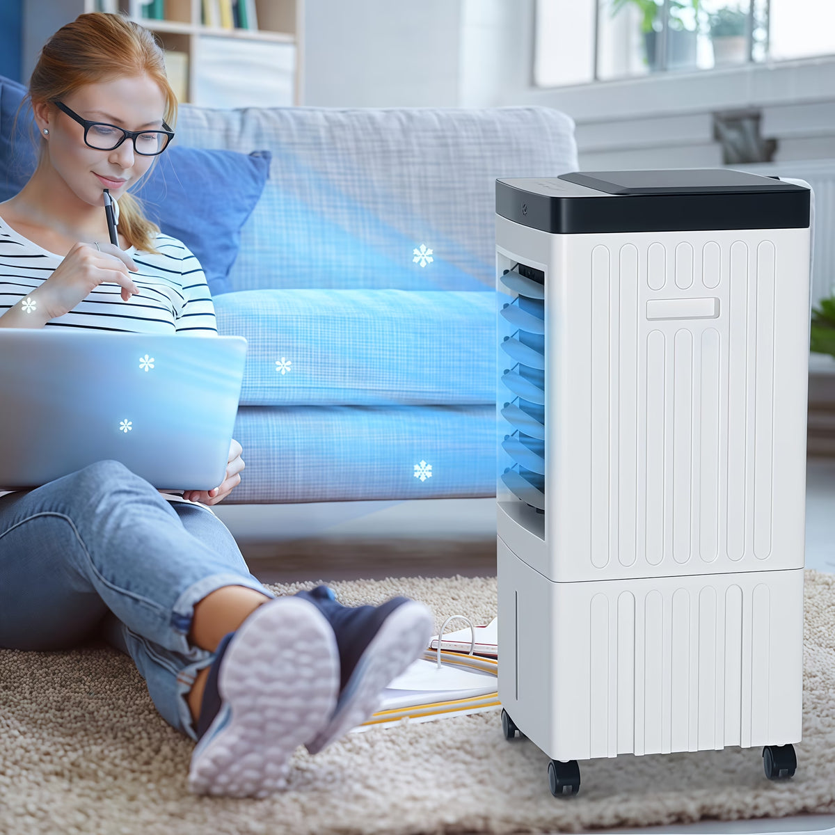Portable Air Conditioners, Evaporative Air Cooler [40Hrs Lasting], Portable ac Unit w/ 2.6 Gal Water Tank & 3 Speeds, Personal Air Cooler with Remote, Fast Cooling Windowless Air Conditioner for Room