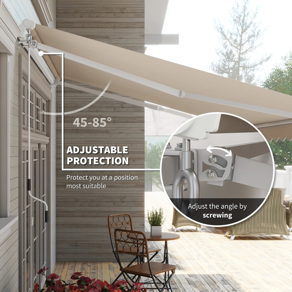 Outsunny 12' x 10' Manual Retractable Awning Outdoor Sunshade Shelter for Patio, Balcony, Yard, with Adjustable & Versatile Design, Beige and White