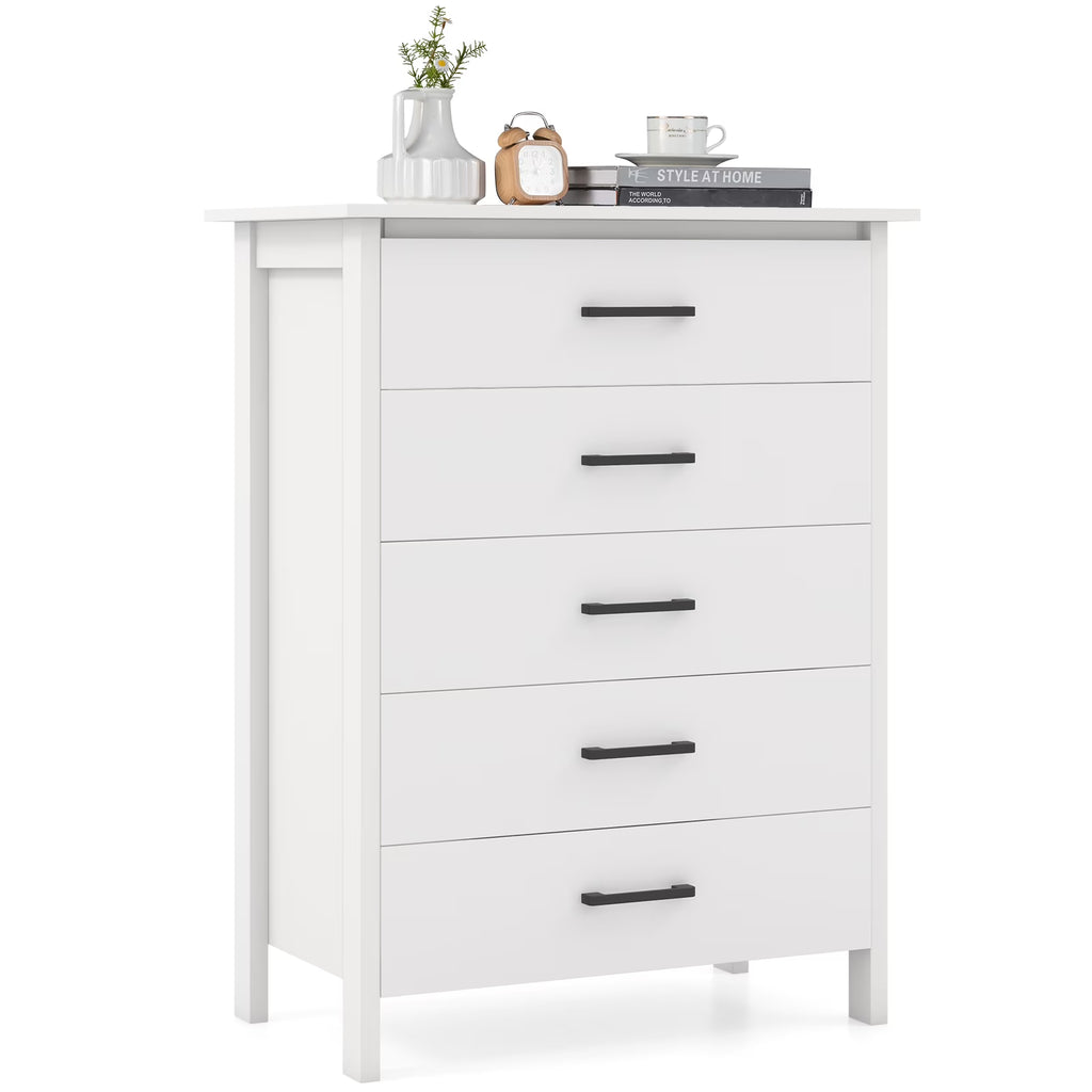 Costway Modern 5 Drawer Chest Storage Dresser Cabinet with Metal Handles Gray Oak