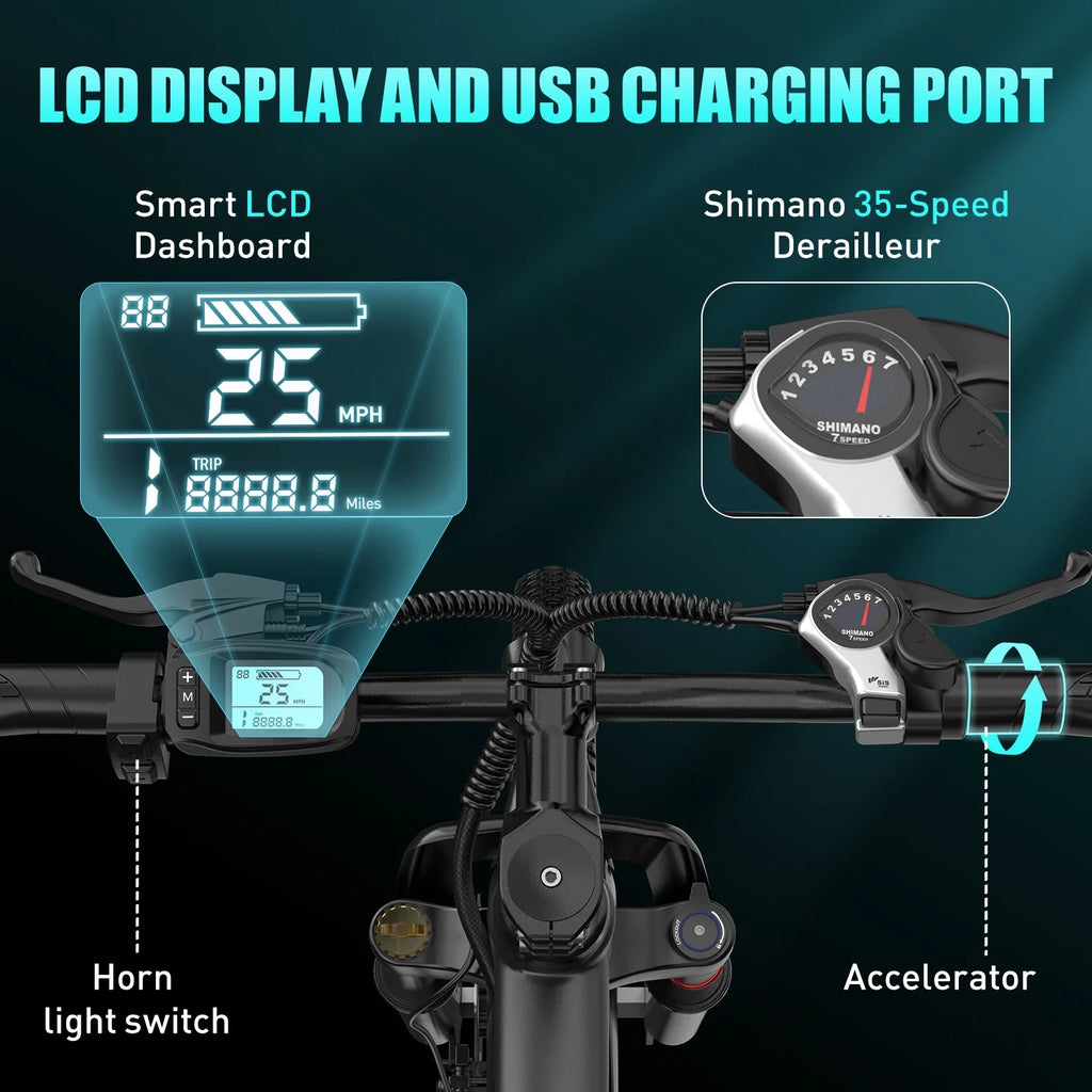 Unibike 24"Electric Bike for Adults, 400W Ebike with 36V 10AH Battery, 40Miles Long Range, Shimano 7-Speed Electric Bicycle, Blue