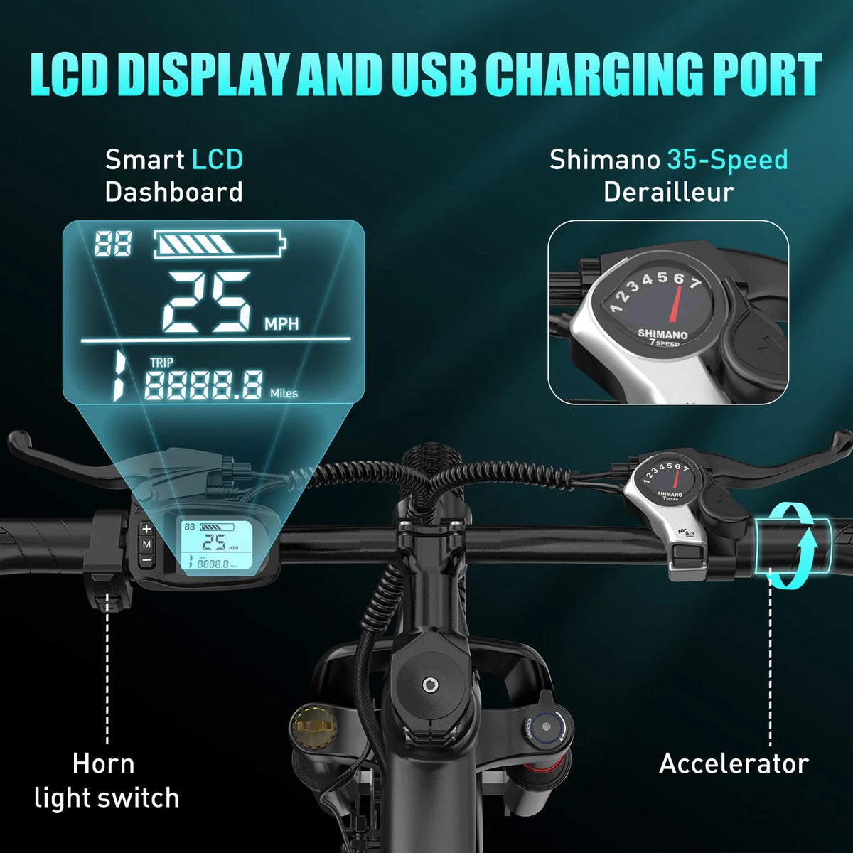 Unibike 24"Electric Bike for Adults, 400W Ebike with 36V 10AH Battery, 40Miles Long Range, Shimano 7-Speed Electric Bicycle, Blue