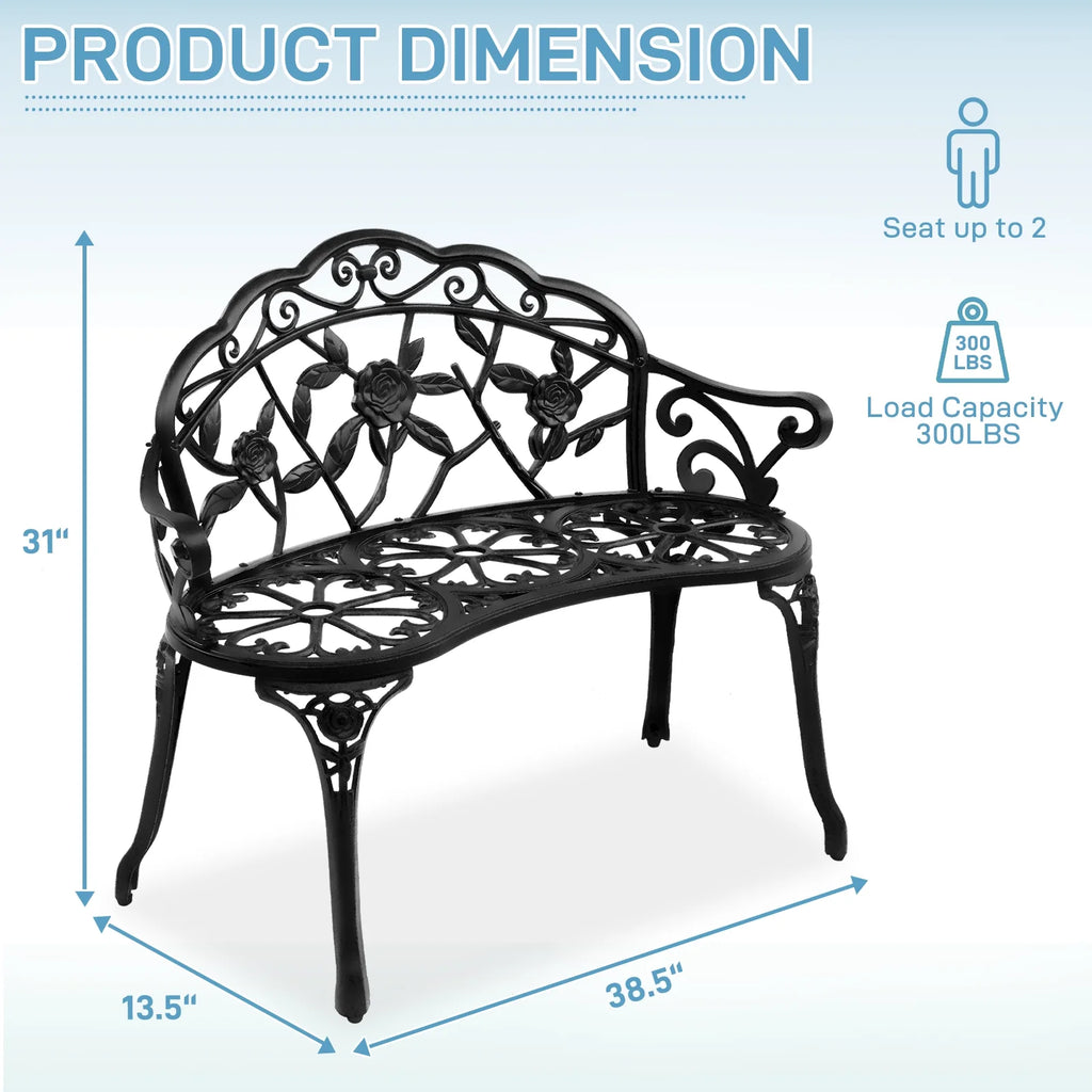 Ktaxon Outdoor Patio Park Garden Bench Courtyard Leisure Rose Cast Aluminum, Outdoor Loveset, Bronze
