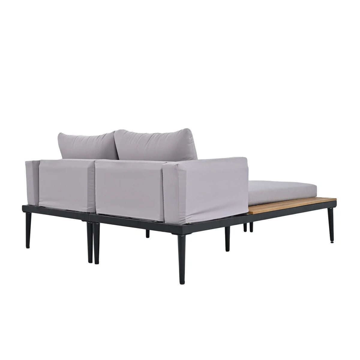 Harper & Bright Designs Patio Outdoor Metal Daybed for 2, All Weather Outdoor Chaise Lounges Reclining Chairs with Wood Topped Side Spaces for Drinks for Poolside Balcony Deck, Gray