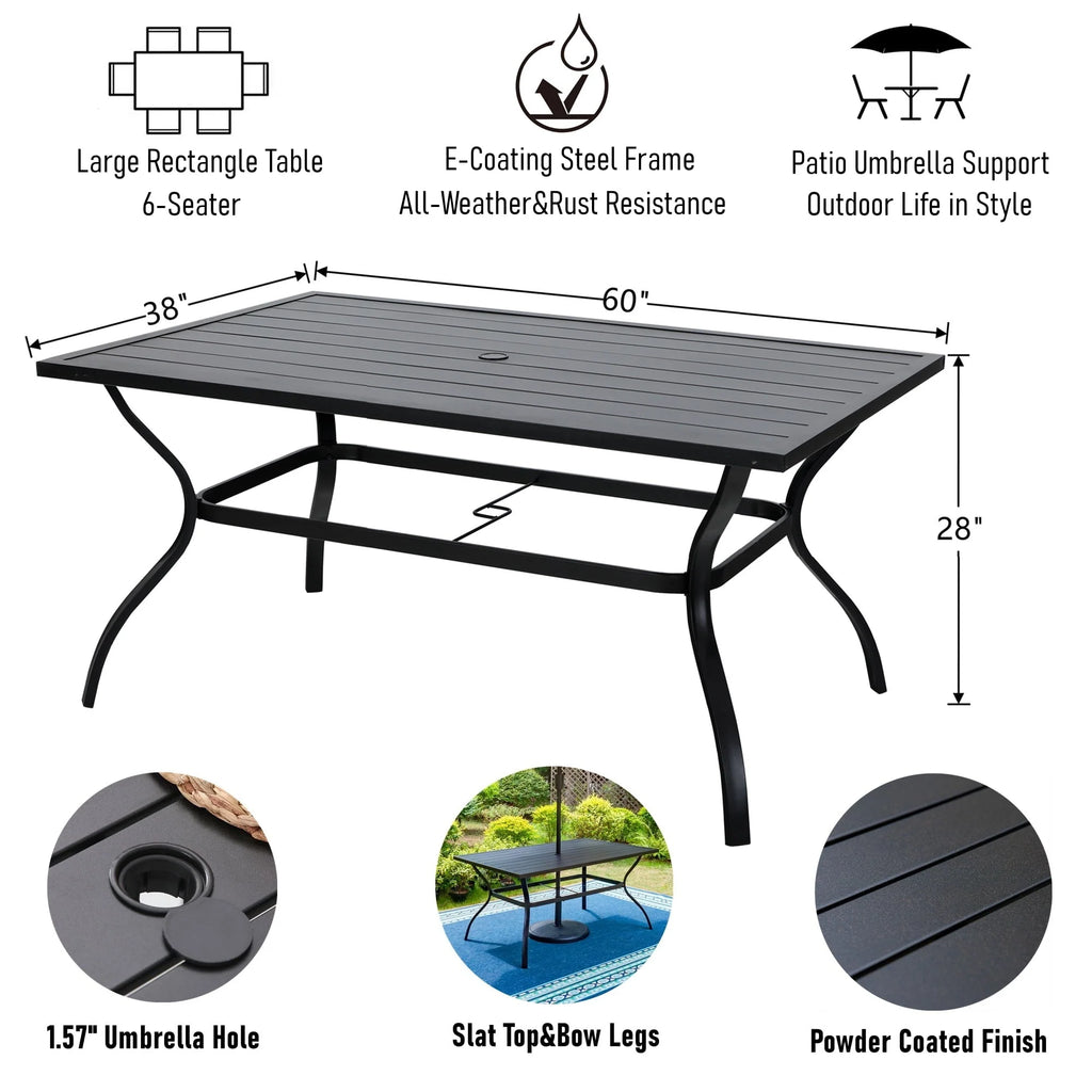 MF Studio 7-Piece Outdoor Patio Dining Set with 6 PCS Rattan Cushioned Armchairs& 1 PC Rectangle Table, Dark Brown