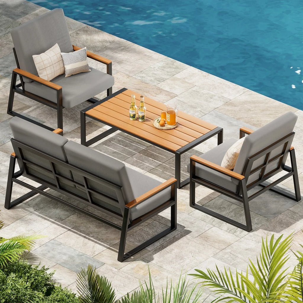 Patio Furniture Set on Sale, Lofka 7-Piece Outdoor Sectional Furniture Set with Glass Coffee Table Garden, Gray