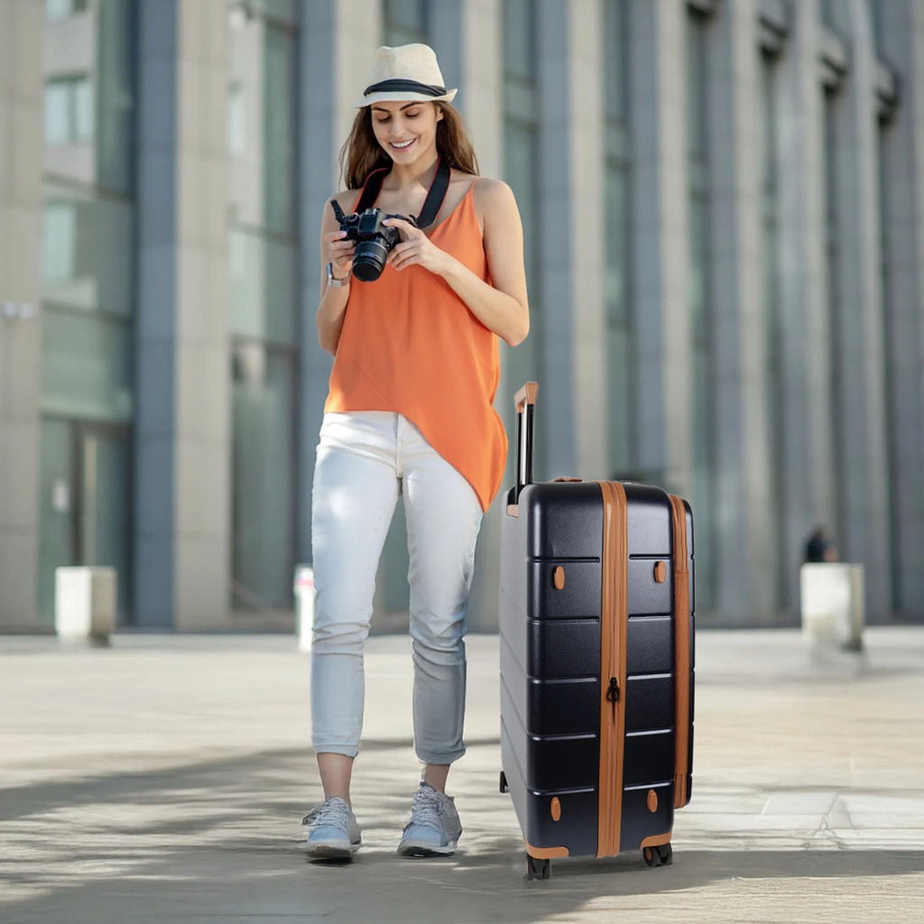 Carry On Luggage 22 x 14 x 9 Airline Approved Lightweight Hardside Spinner Luggage with TSA Lock and Laptop Compartment, Beige, CY2431