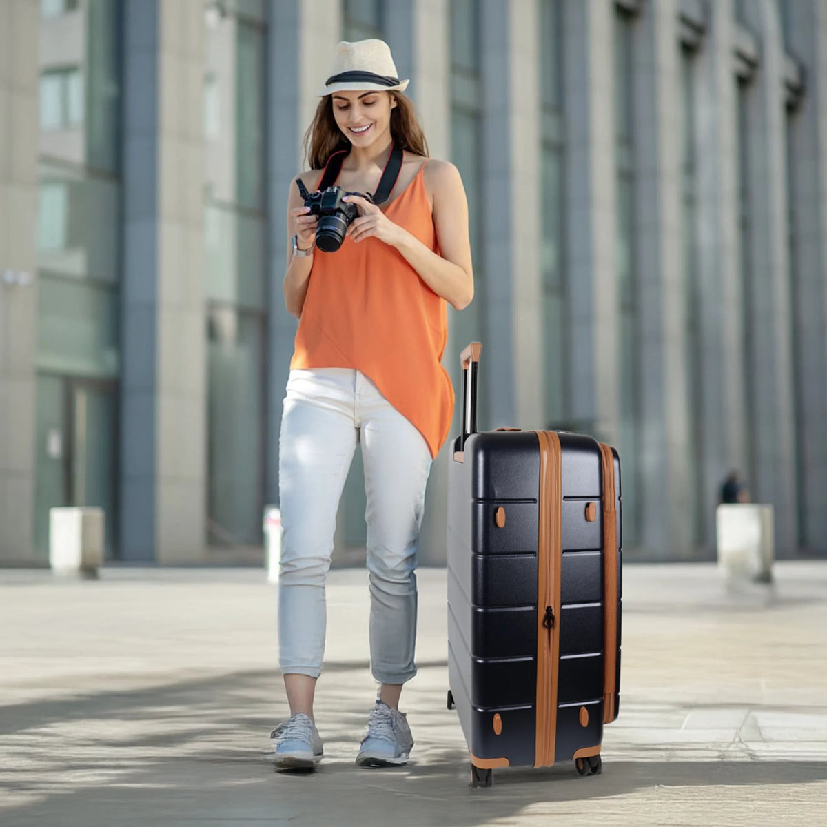 Carry On Luggage 22 x 14 x 9 Airline Approved Lightweight Hardside Spinner Luggage with TSA Lock and Laptop Compartment, Beige, CY2431