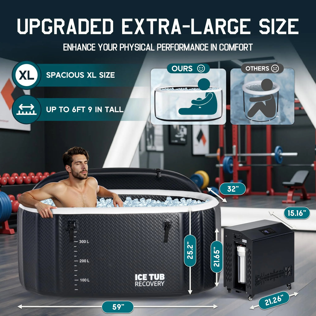 Jocisland Inflatable Cold Plunge Tub for Athletes, Ice Bath Tub with Insulated Lid Non-Slip Mat, Water Chiller Compatible, Portable for Outdoor & Indoor Recovery, 150 Gal, 59"L x 32"W x 28"H