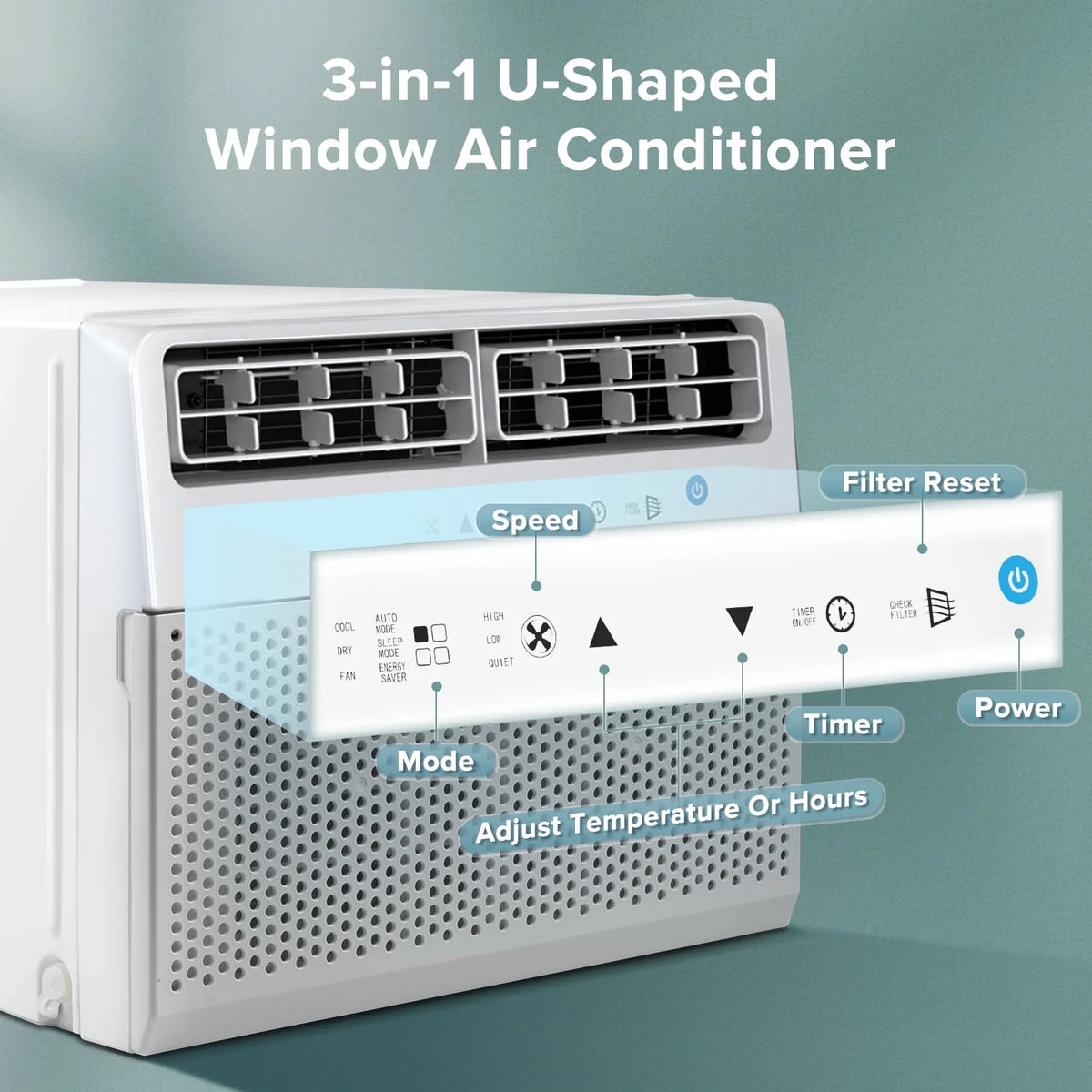 KISSAIR 10,000 BTU U Shaped Window Air Conditioner with Remove Control , for Room AC Unit 6 Modes &3 Fan Modes , Cools up to 450 Sq. Ft