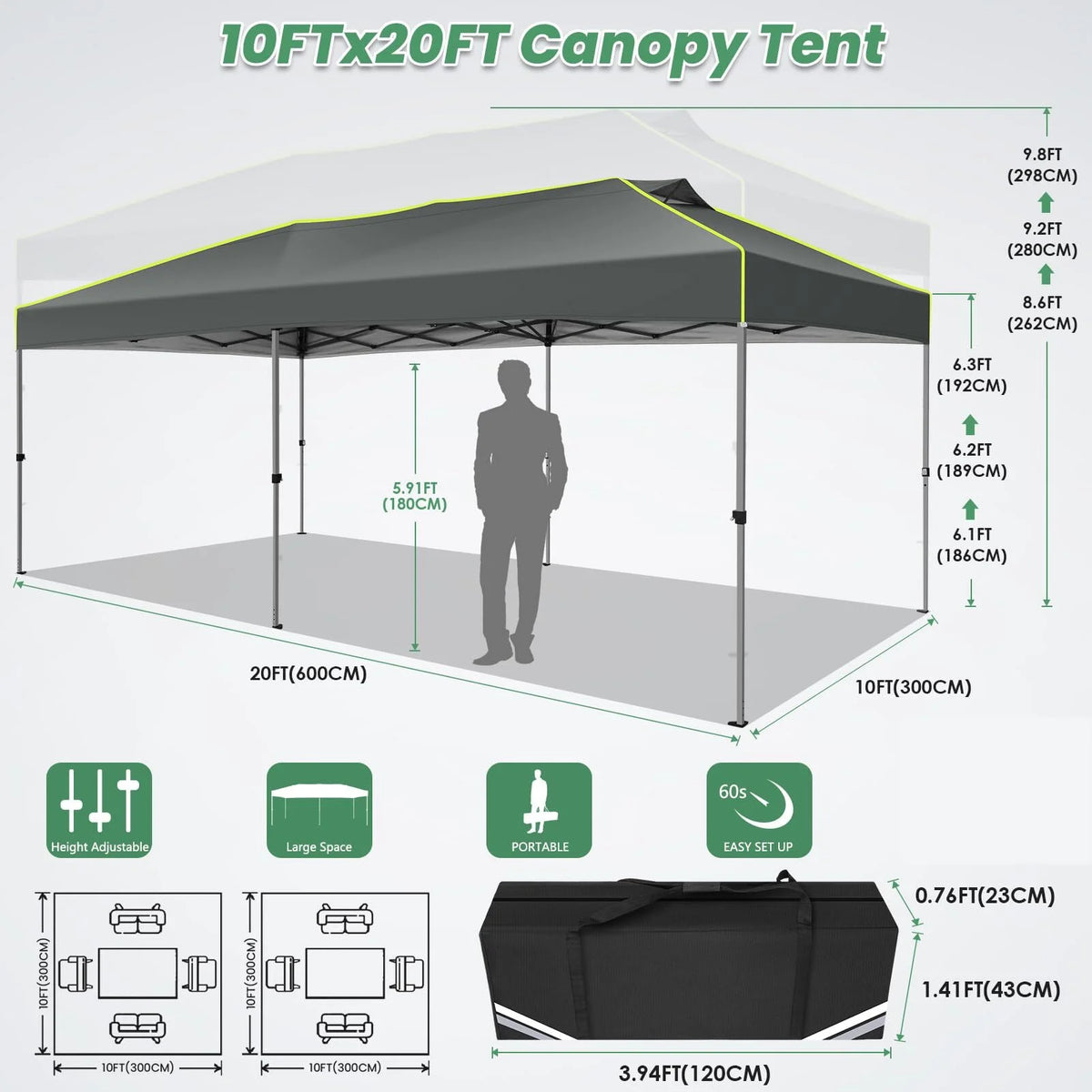 Hoteel Canopy 10x10 Pop Up Canopy Tent 1-Button Push Easy up Outdoor Canopy Instant Portable Commercial Shelter Waterproof UPF50+ Gazebo with Reflective Strip, Air Vent & 4 Sandbags, Black