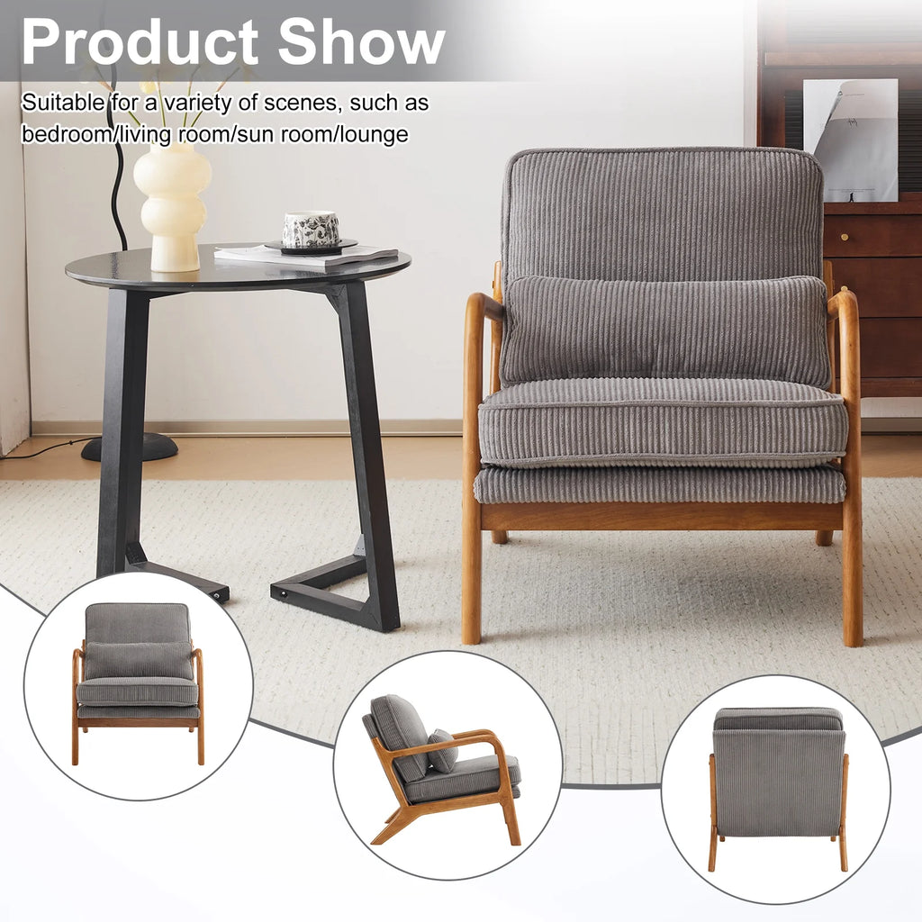 Ktaxon Accent Chair Corduroy Upholstered Armchair, Reading Club Chair with Pillow and Solid Wood Frame for Living Room Bedroom Furniture Off White