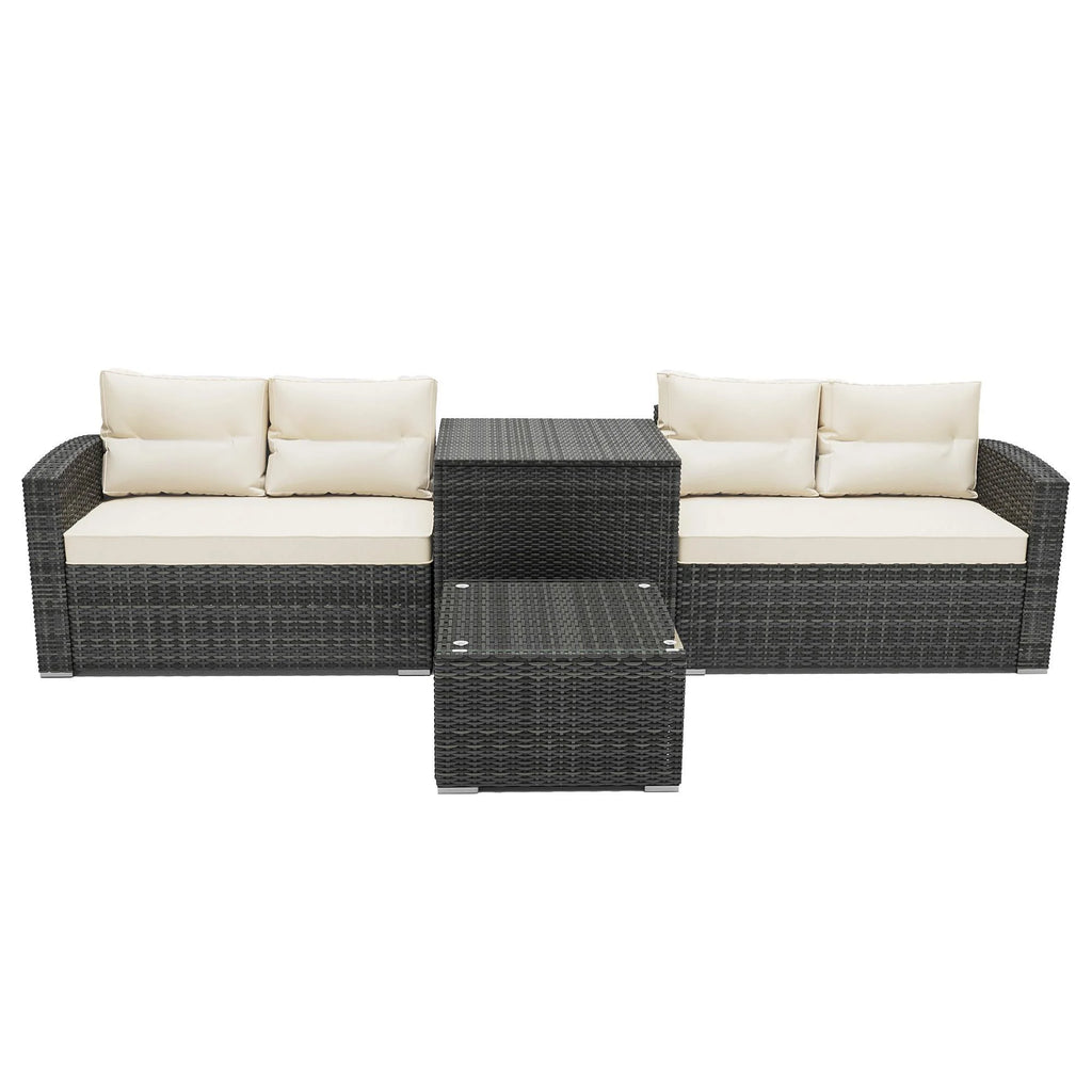 SEGMART 4 Piece Patio Furniture Set, All-Weather Outdoor Sectional Sofa Set, PE Rattan Conversation Set with Storage Box, Table & Cushions, Wicker Furniture Couch Set for Patio Deck Garden