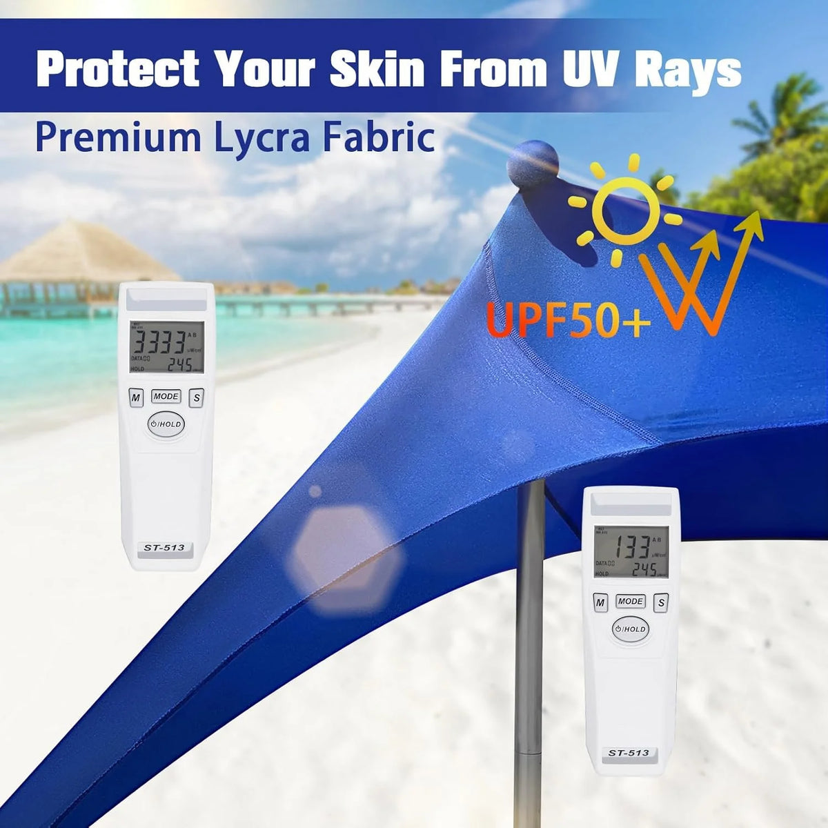 Beach Tent Sun Shelter 10x10FT Beach Shade Canopy with 8 Sandbags, UPF 50+ Protection Beach Shade Canopy, Outdoor