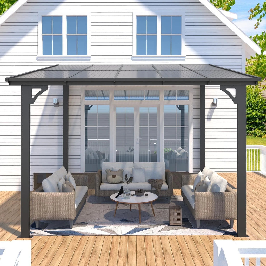 YODOLLA 8' x 10' Hardtop Gazebo Outdoor Aluminum Pergola For Garden, Patio, Backyard-Dark Gray