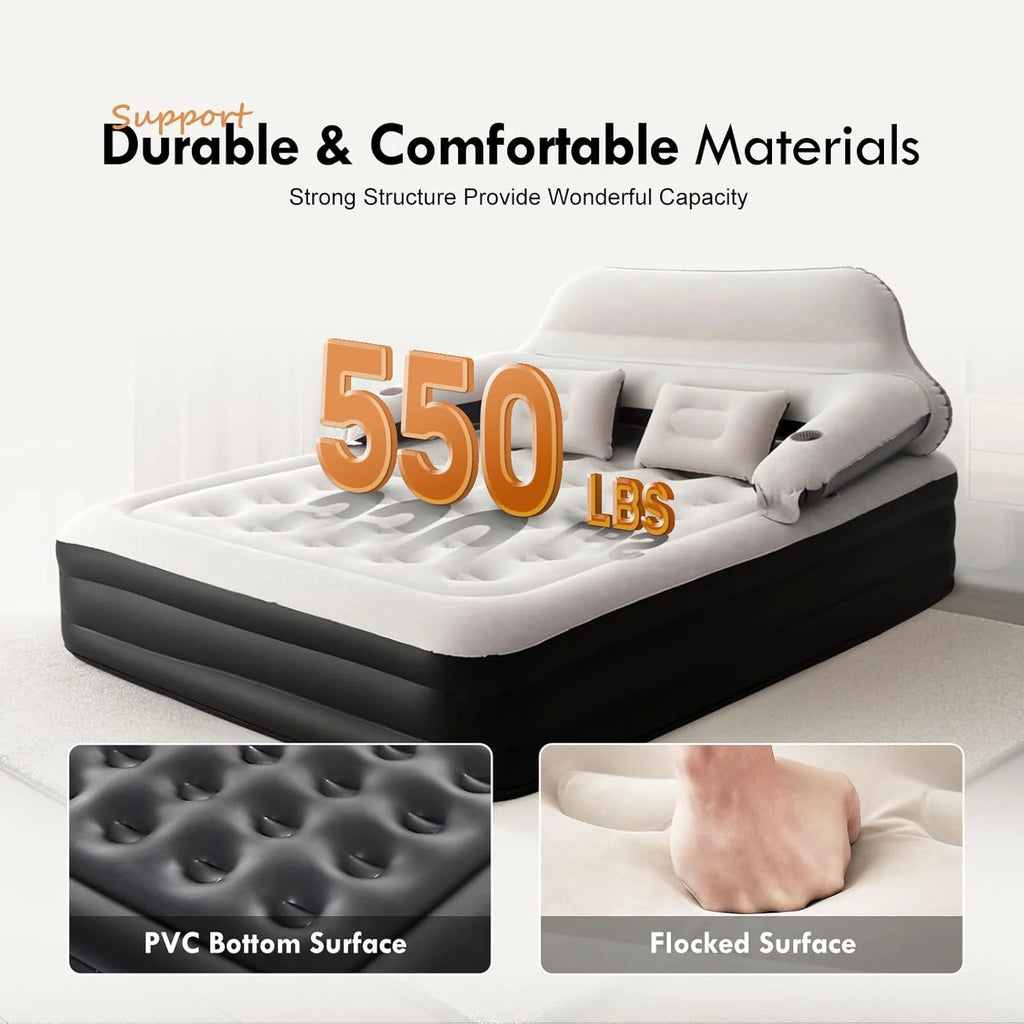 Twin Size Air Sofa Bed Mattress with Headboard and Pump,Blow Up Couch Inflatable Bed