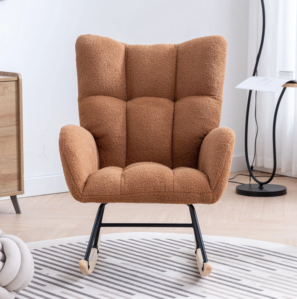 Rocking Chair Nursery,Teddy Upholstered Glider Rocker with High Backrest,Modern Rocking Accent Chairs Glider Recliner for Living Room, Nursery, Bedroom,White