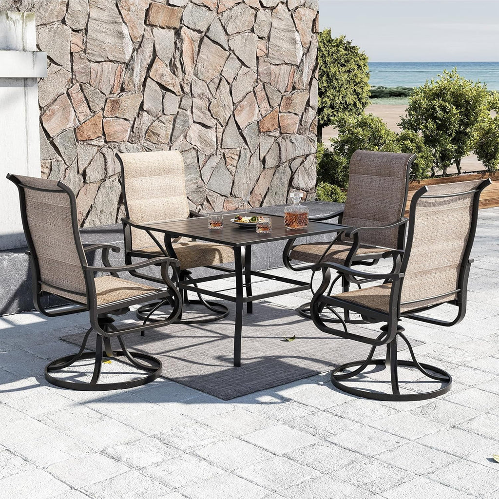 ELPOSUN Patio Swivel Chairs Set of 2, Outdoor Dining Chairs High Back All Weather Breathable Textilene Outdoor Swivel Chairs with Metal Rocking Frame for Lawn Garden Backyard Deck, Khaki
