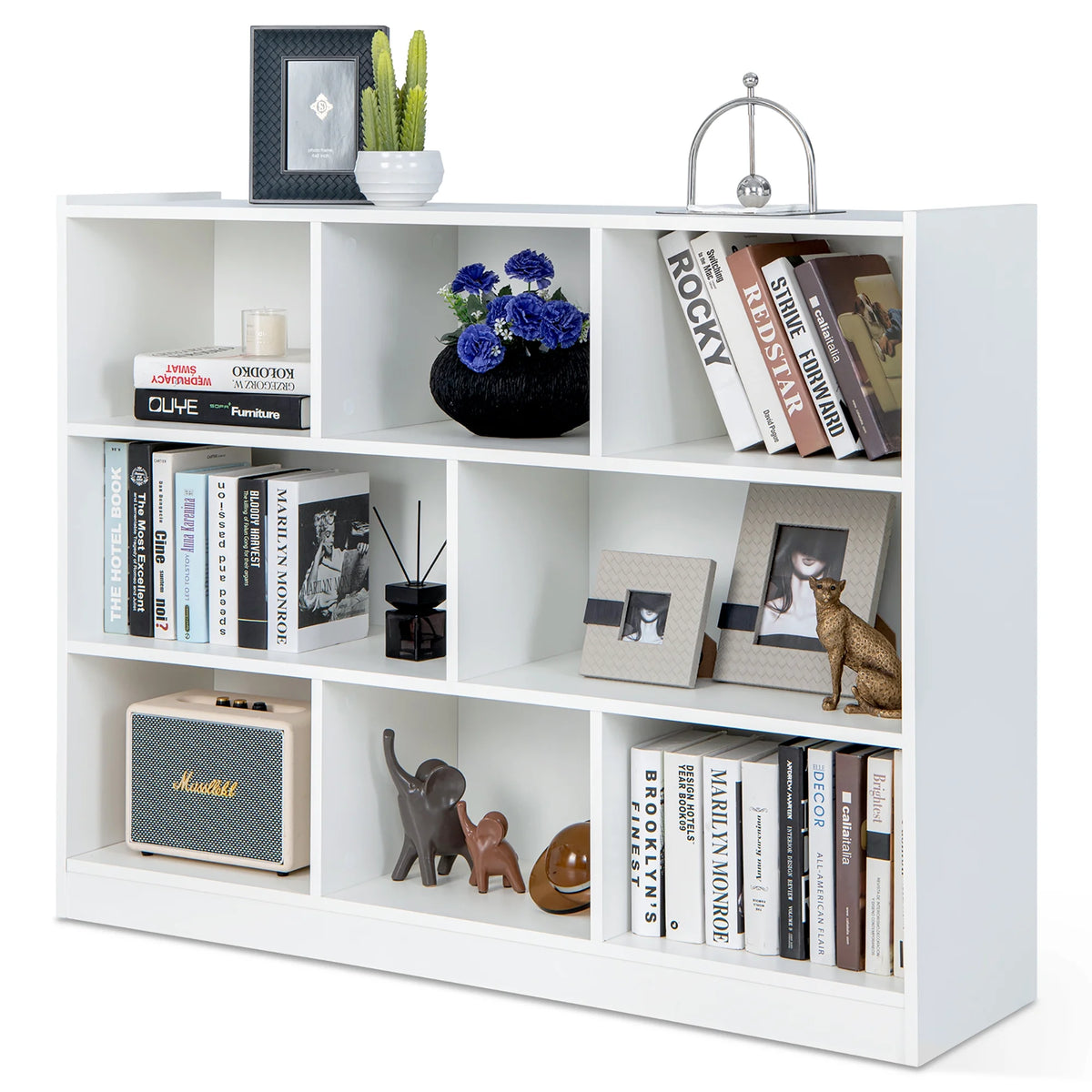 Costway 3-tier Open Bookcase 8-Cube Floor Standing Storage Shelves Display Cabinet White