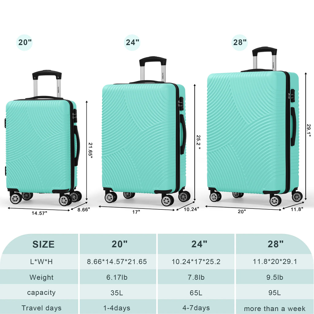 Sunbee Luggage Sets 3 Piece Hardshell Luggage Hardside Luggage Set Lightweight Suitcases with Spinner Wheels, TSA Lock