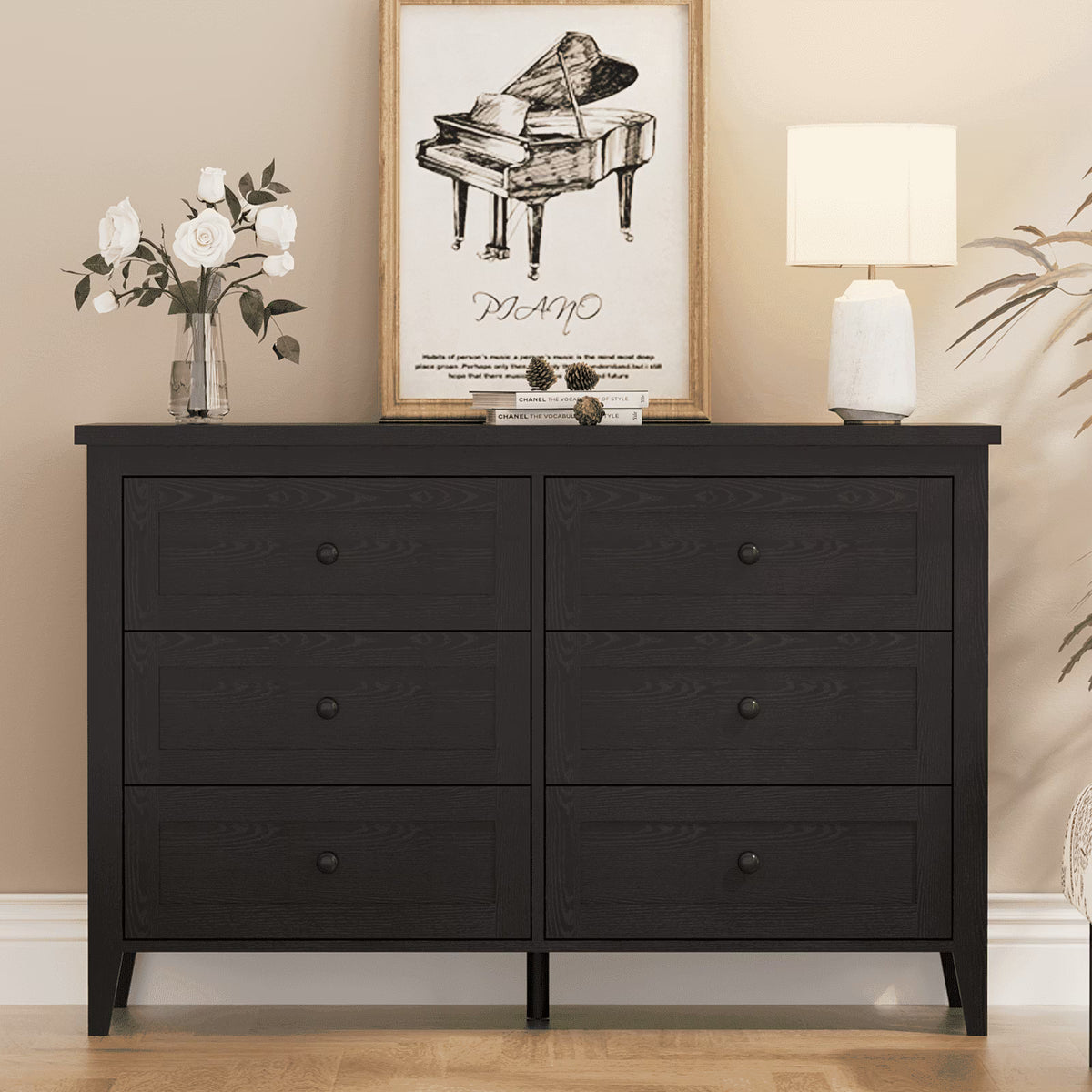 RichYa 6 Drawer Dresser for Bedroom,Chest of Drawers with Metal Knobs,Dresser for Closet,White