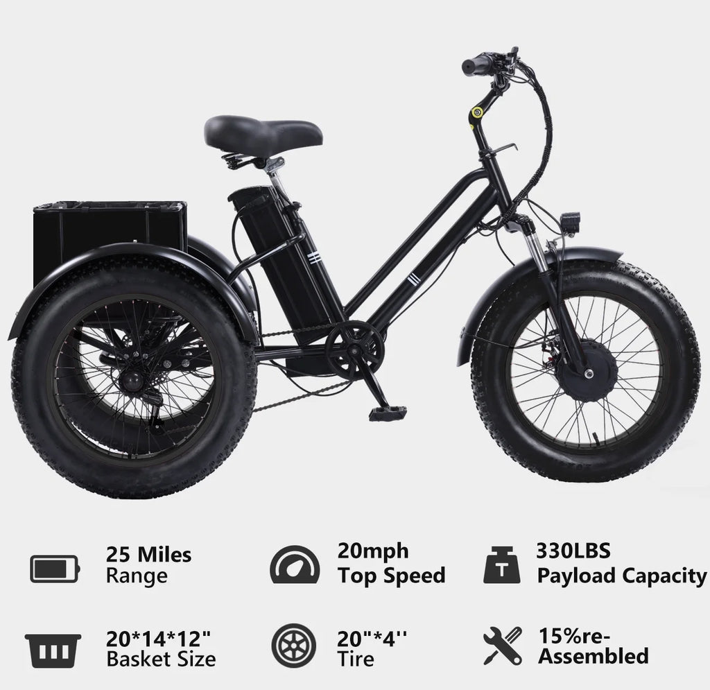 YEBEI Electric Tricycle for Adults Folding E-Trike Motorized Tricycle Electric 3 Wheels Trike Powerful 500W Motor Electric Tricycle 48V15AH Lithium Battery Max 20MPH 20*4.0 Fat Tire Orange