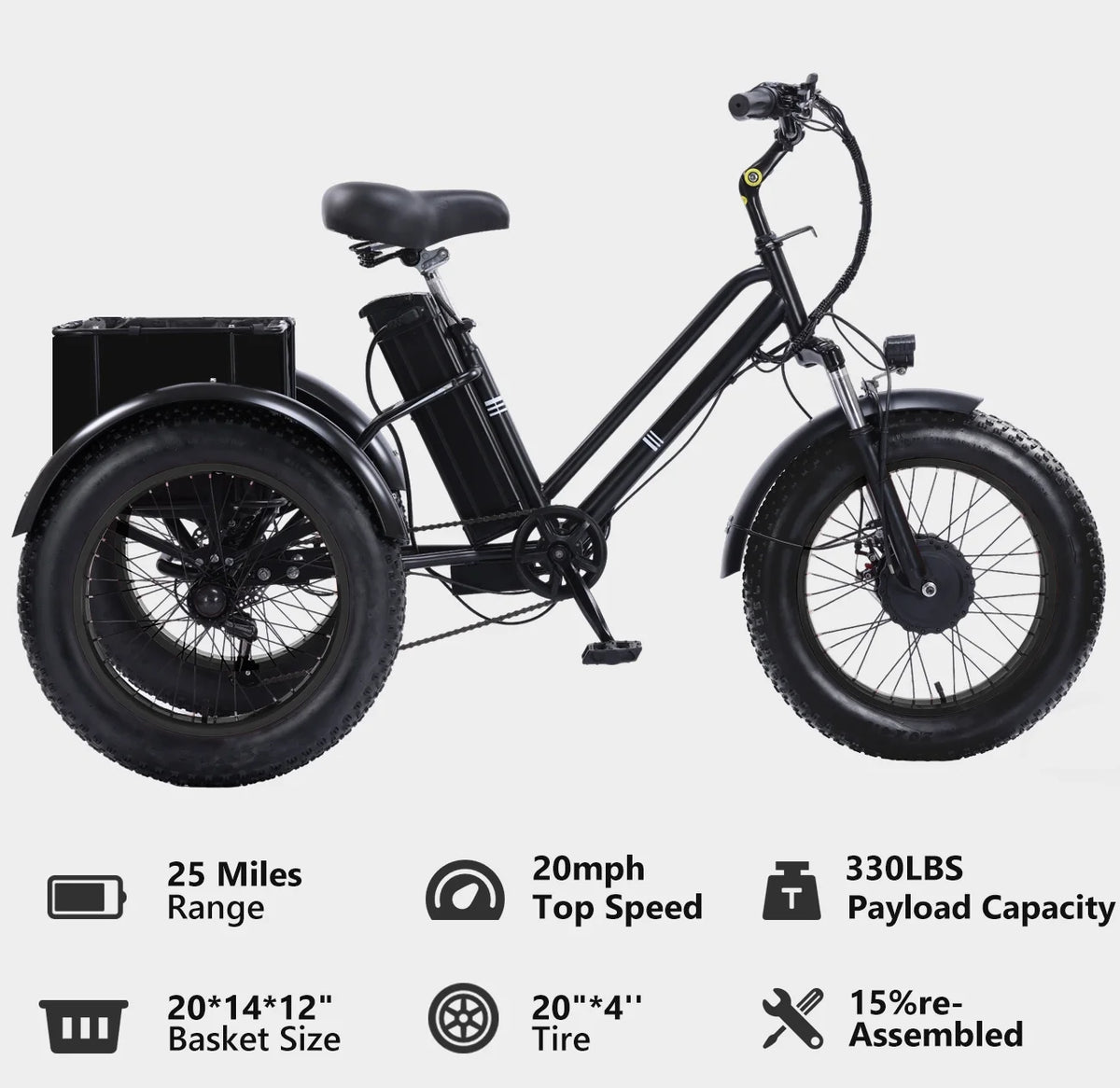YEBEI Electric Tricycle for Adults Folding E-Trike Motorized Tricycle Electric 3 Wheels Trike Powerful 500W Motor Electric Tricycle 48V15AH Lithium Battery Max 20MPH 20*4.0 Fat Tire Orange