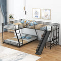 Metal L-Shaped Twin over Full Bunk and Loft Bed with Desk for Kids, Black