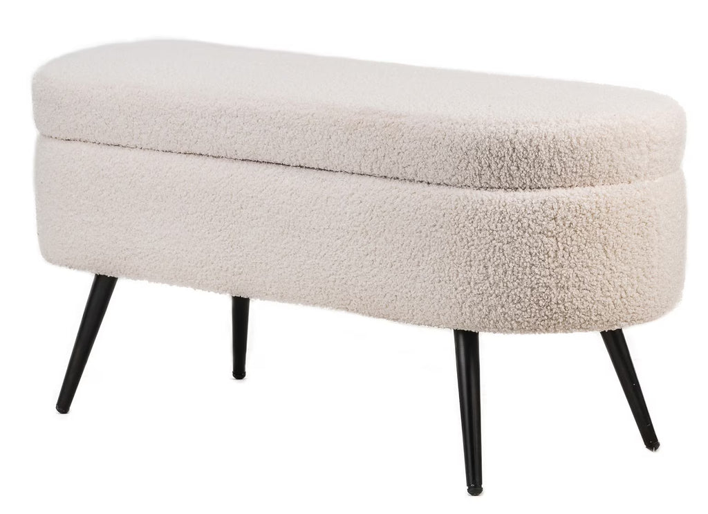 Metal and White Boucle Storage Bench Modern Design Style Entryway
