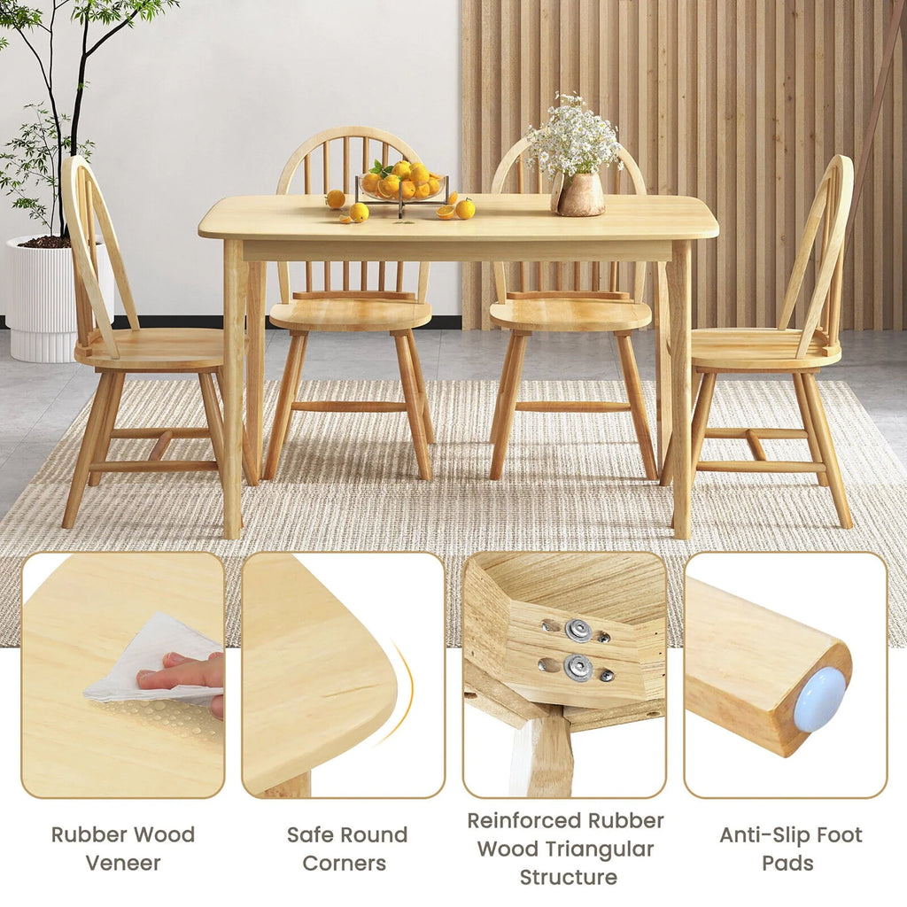 Gymax 5 PCS Wooden Dining Table Set 48'' Rectangular Kitchen Table & 4 Windsor Chairs