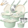 Romswi Nonstick Pots and Pans Set, 23 Piece Induction Cookware Sets Non-stick Ceramic Kitchen Sets with Utensil, Green