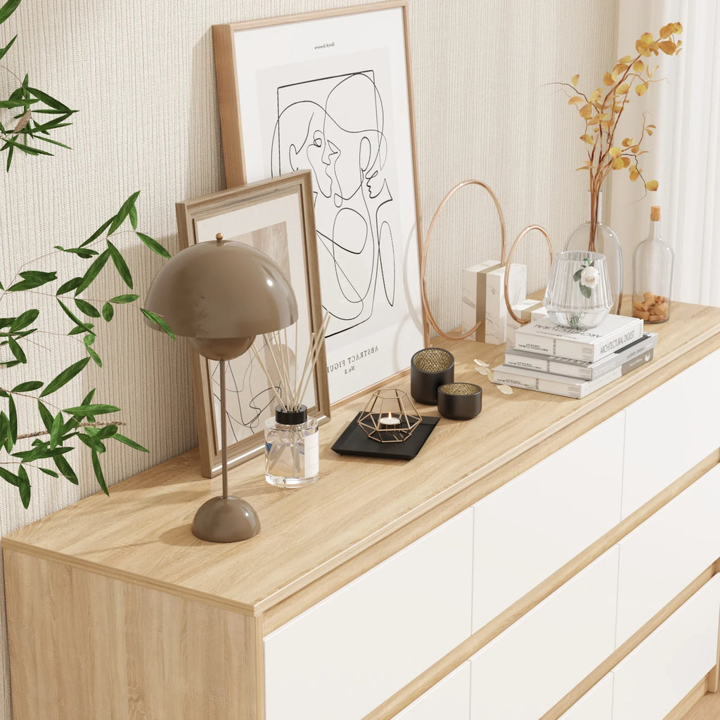 KULAGAGA 9 Drawer Dresser Chest of Drawers, 63 Wide Dressers, Modern Wood Drawer Chest Storage Organizer, No Handle Design for Bedroom Living Room Hallway, White