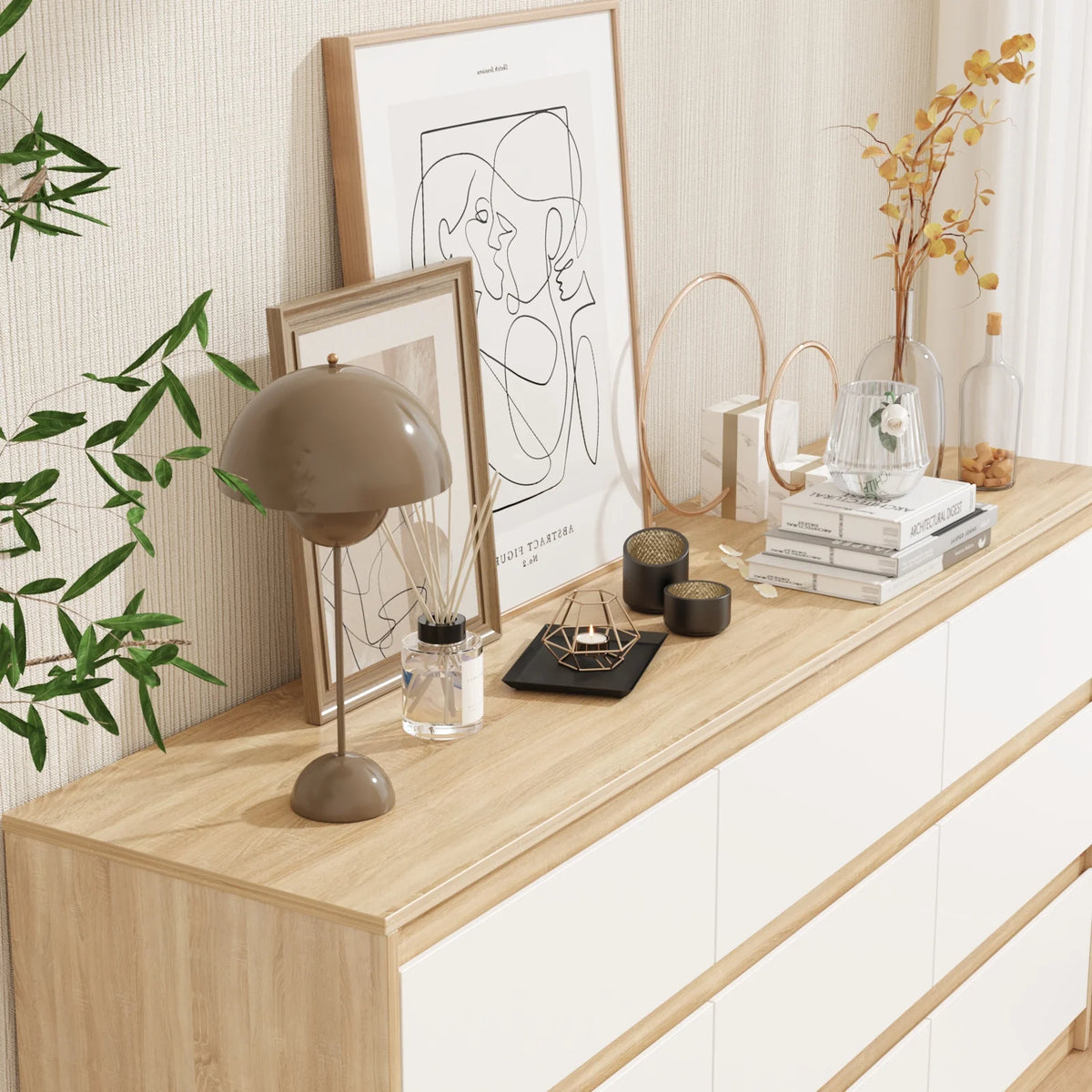 KULAGAGA 9 Drawer Dresser Chest of Drawers, 63 Wide Dressers, Modern Wood Drawer Chest Storage Organizer, No Handle Design for Bedroom Living Room Hallway, White
