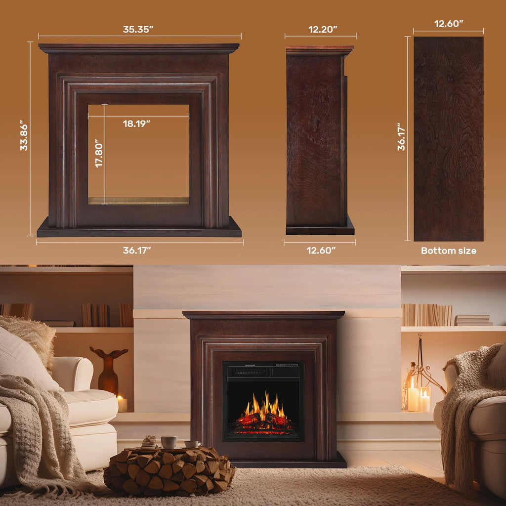 KISSAIR Electric Fireplace Mantel Wooden Surround Firebox, Free Standing Fireplace, with Remote Control, Adjustable LED Flame, 750W/1500W -White
