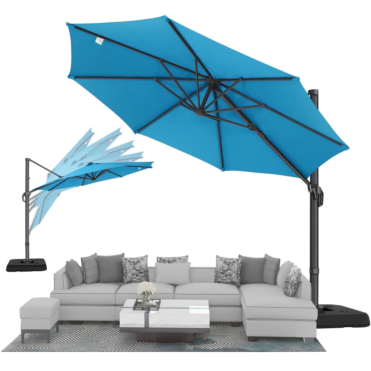 HOTEEL 10 Ft Patio Umbrella Outdoor Cantilever Square Umbrella Aluminum Offset Umbrella with Base, 360° Rotation，Gray