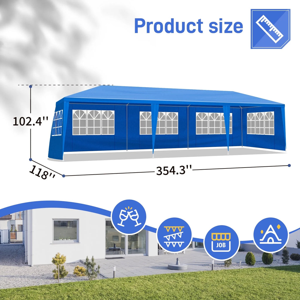 10'x30' Outdoor Party Tent with 8 Removable Sidewalls - Waterproof Canopy Patio Wedding Gazebo for Backyard Events, Blue