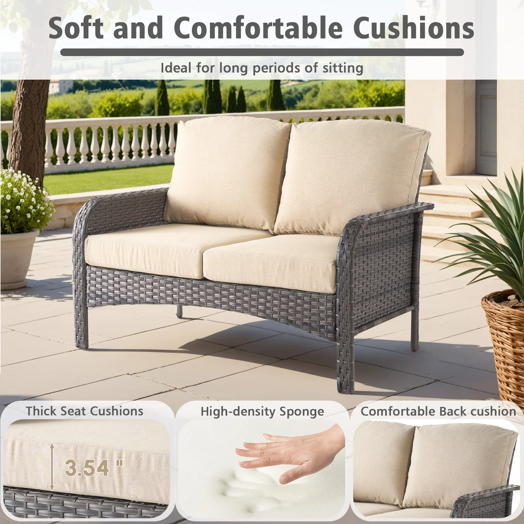 Ovios 5 Pieces Outdoor Patio Furniture Set High Back All Weather Wicker Conversation Set with Swivel Chairs & Coffee Table, Dark Gray