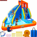 Sportspower Big Wave II Inflatable Water Slide with Climbing Wall & Splash Pool, Ages 3-8, Heavy Duty, ASTM Certified, Lifetime Warranty on Included Blower