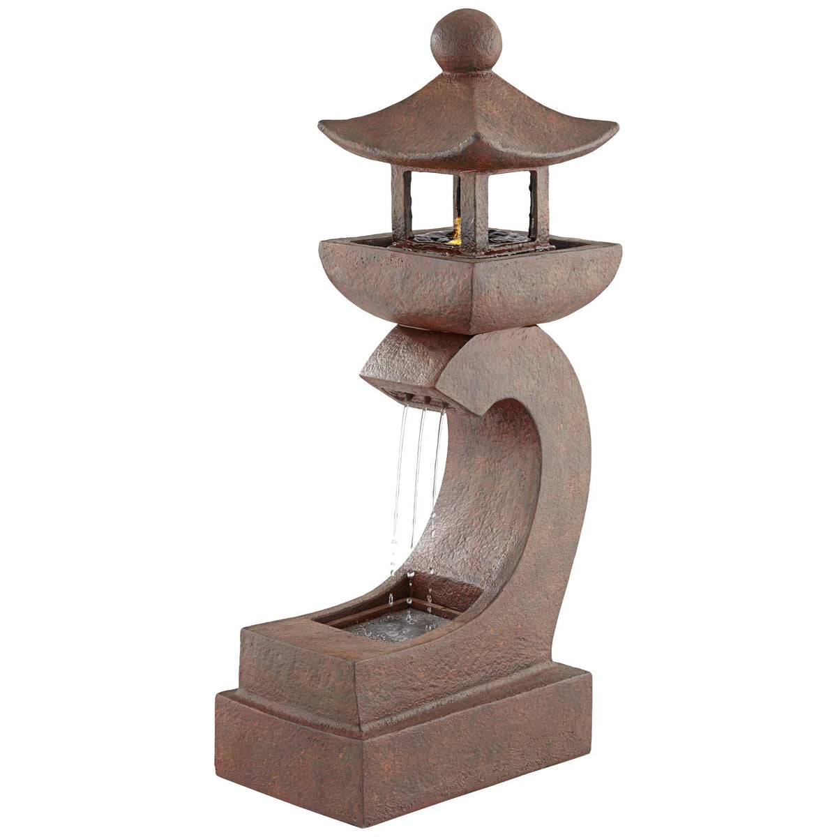 Pagoda 31" High Large Zen Japanese Indoor Outdoor Decor Rust Stone Floor Fountain with Light LED Outside