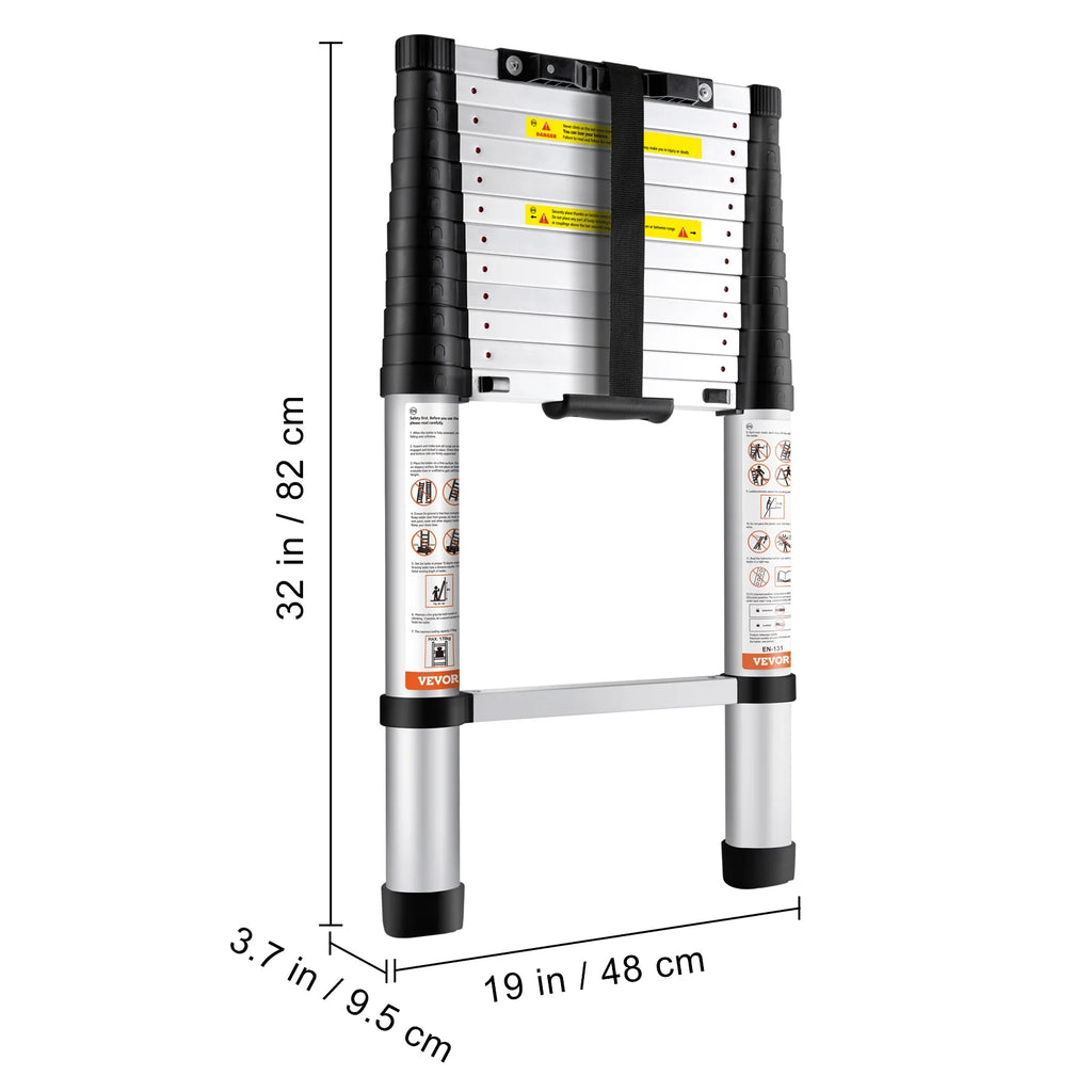 BENTISM 12.5 FT Telescoping Ladder, Aluminum Collapsible Ladder with One-Button Retraction,375 LB Capacity,ANSI Certified | Portable for Home, RV, Loft Use
