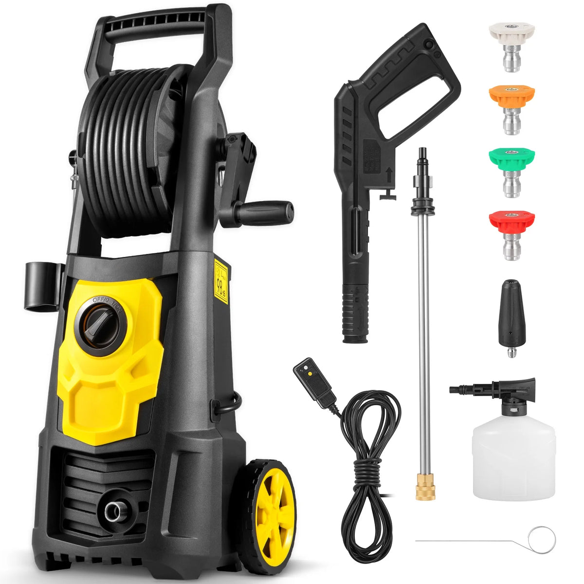 BENTISM Electric Pressure Washer, 2000 PSI 1.76 GPM 30 ft Hose & Reel, 5 Quick Connect Nozzles, Foam Cannon, Portable to Clean Patios, Cars, Fences, Driveways, ETL Listed