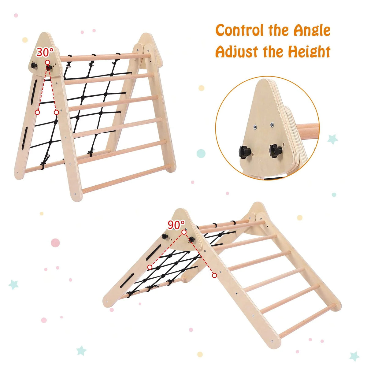 GymChoice Toddler Indoor Gym Playset,4 In 1 Pikler Triangle Gym,Foldable Climber with Ramp, Indoor Climbing Toys for Kids, Climbing Triangle for Toddlers Arch Climber, Rocker, 18M+