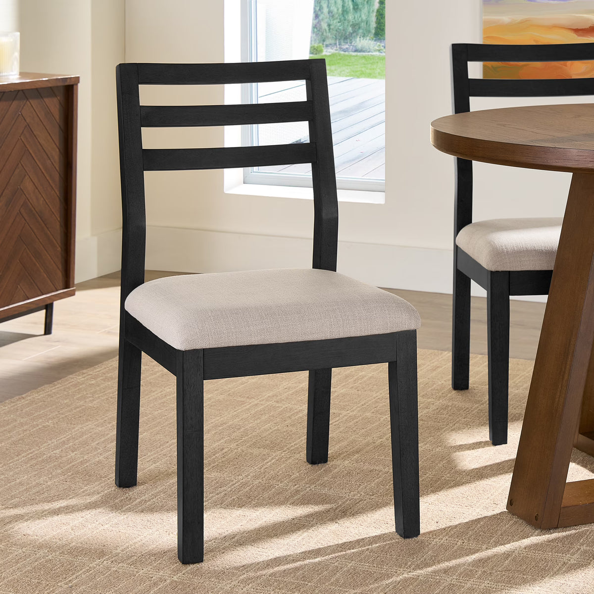 Better Homes & Gardens Ezra Dining Room Chair 2 Pack, Walnut and Cream Fabric Color